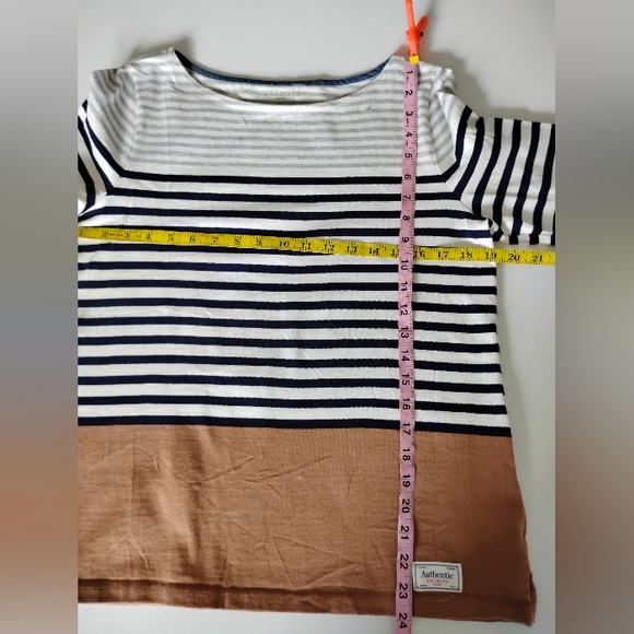 Talbots Cotton Breton Stripe Top Navy Cream Camel Classic Nautical Size M Petite - Picture 13 of 14